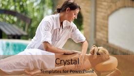  Presentation with medical spa massage outdoor balinese - Beautiful presentation theme featuring tissue regeneration - woman having massage backdrop and a coral colored foreground