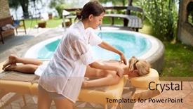  Presentation with medical spa massage outdoor balinese - Slides consisting of tissue regeneration - woman in spa salon background and a coral colored foreground
