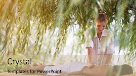  Presentation with beauty salon design - Cool new slides with tissue regeneration - young smiling female receiving back backdrop and a soft green colored foreground