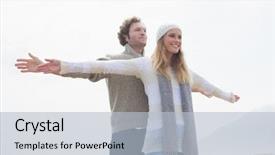  Presentation with man and woman - Amazing slide deck having titanic - happy casual young woman backdrop and a  colored foreground