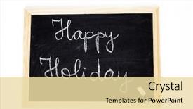  Presentation with blackboard english text welcome - Colorful PPT theme enhanced with title cover design - happy holiday text on small backdrop and a blonde colored foreground