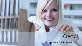  Presentation with laboratory - Slides enhanced with titration - closeup of a female researcher background and a light blue colored foreground