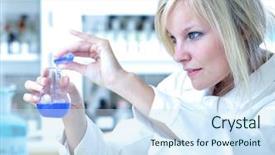  Presentation with test - Colorful slides enhanced with titration - closeup of a female researcher backdrop and a sky blue colored foreground