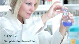  Presentation with test - Presentation having titration - closeup of a female researcher background and a sky blue colored foreground