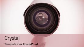 Presentation with cctv camera - PPT theme consisting of to camera against cctv background and a coral colored foreground