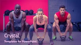  Presentation with athletes - Colorful presentation design enhanced with to lift a kettle backdrop and a violet colored foreground