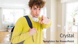  Presentation with young man wearing a hat - Amazing theme having young student man wearing headphones backdrop and a lemonade colored foreground