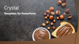  Presentation with spread - Beautiful presentation theme featuring toast-bread-with-hazelnut-spread backdrop and a gray colored foreground
