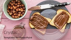  Presentation with spread - Presentation theme having toast-bread-with-hazelnut-spread background and a coral colored foreground