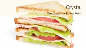  Presentation with meat - Slides featuring toast sandwich with meat and vegetables isolated on white background background and a lemonade colored foreground