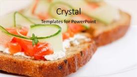  Presentation with vegetables - Slide deck consisting of cream cheese fruit sandwich - toast with vegetables and fish background and a coral colored foreground