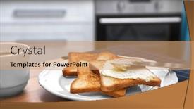  Presentation with served - Audience pleasing slides consisting of toasted bread served with butter on plate backdrop and a coral colored foreground