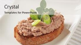  Presentation with food and liver - Presentation theme enhanced with toasted bread with liver pate background and a sky blue colored foreground