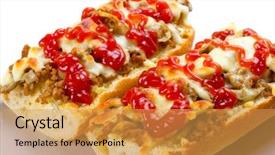  Presentation with ketchup - Cool new theme with toasted cheese and meat baguette with ketchup backdrop and a yellow colored foreground