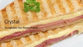  Presentation with beef cattle on farm - PPT theme enhanced with toasted sandwich with beef pastrami background and a yellow colored foreground