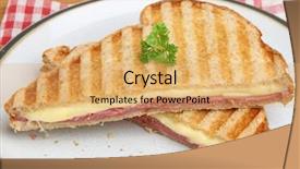  Presentation with beef - Audience pleasing PPT theme consisting of toasted sandwich with beef pastrami backdrop and a yellow colored foreground