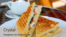  Presentation with lunch - Slides with toasted sandwiches - sandwich and coffee lunch background and a gold colored foreground