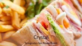  Presentation with cream cheese and fruit sandwich - PPT theme consisting of toasted sandwiches - sandwich with chicken cheese background and a coral colored foreground