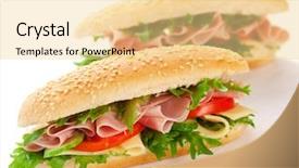  Presentation with white cheese - Audience pleasing PPT theme consisting of toasted sandwiches - sandwich with ham cheese backdrop and a  colored foreground