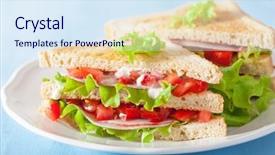  Presentation with lettuce - Audience pleasing PPT theme consisting of toasted sandwiches - sandwich with ham tomato backdrop and a  colored foreground