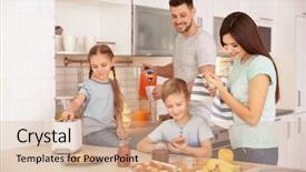  Presentation with breakfast - Slide set featuring toaster - happy family having breakfast background and a soft green colored foreground