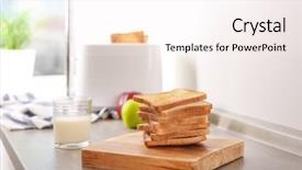  Presentation with bread - Beautiful PPT layouts featuring toaster - tasty toasted bread on wooden backdrop and a sky blue colored foreground