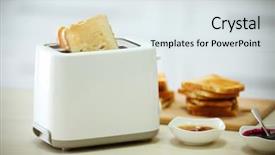  Presentation with kitchen - Beautiful PPT layouts featuring toaster with dishes and sandwiches backdrop and a sky blue colored foreground