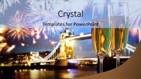 Presentation with toasting - Slide set featuring toasting with champagne in london background and a light blue colored foreground