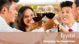  Presentation with restaurant toasting - Audience pleasing presentation theme consisting of two asian chinese couples backdrop and a coral colored foreground