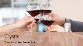  Presentation with restaurant toasting - Slide deck with toasting glasses of red wine background and a coral colored foreground