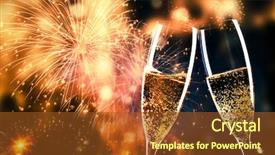  Presentation with sparkling - PPT layouts enhanced with toasting with champagne glasses on sparkling holiday background - fireworks at new year and copy space background and a tawny brown colored foreground