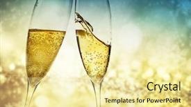  Presentation with sparkling - PPT layouts having toasting with champagne glasses on sparkling holiday background - fireworks at new year and copy space background and a blonde colored foreground