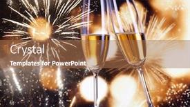  Presentation with toasting - Cool new slides with toasting with champagne glasses on sparkling holiday background - fireworks at new year and copy space backdrop and a coral colored foreground
