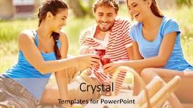  Presentation with toasting - Presentation theme having toasting with wine at picnic background and a coral colored foreground