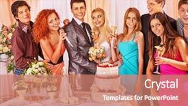  Presentation with wedding - Presentation design featuring toastmaster - happy group people at wedding background and a coral colored foreground