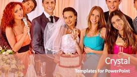  Presentation with cake - Presentation design with toastmaster - happy group people with cake background and a coral colored foreground