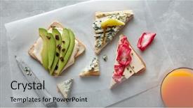  Presentation with avocado - PPT theme enhanced with toasts with cream cheese background and a light gray colored foreground