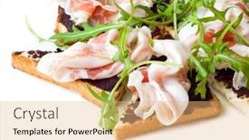  Presentation with rocket - Presentation design having toasts-with-rocket-salad background and a coral colored foreground