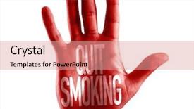  Presentation with quit - Audience pleasing slide deck consisting of tobacco kills - quit smoking written on hand backdrop and a coral colored foreground