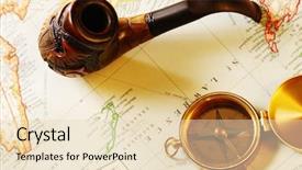  Presentation with old map - Theme having tobacco pipe compass over old background and a  colored foreground