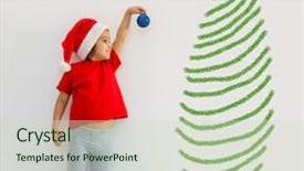  Presentation with animated christmas tree - Beautiful PPT theme featuring toddler boy decorating christmas tree backdrop and a soft green colored foreground
