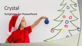  Presentation with christmas tree - Presentation having toddler boy decorating christmas tree background and a white colored foreground