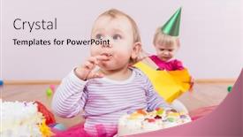  Presentation with toddler eating - Cool new presentation theme with toddler-eating-birthday-cake backdrop and a sky blue colored foreground