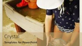  Presentation with water sun - Amazing slides having toddler girl in swimsuit and sun hat playing with water table and toys in a backyard during summer backdrop and a yellow colored foreground