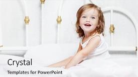  Presentation with bed - PPT layouts enhanced with toddler girl sits in bed background and a white colored foreground