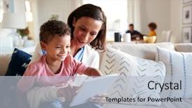  Presentation with reading table - Slides with toddler on her knee reading background and a light blue colored foreground