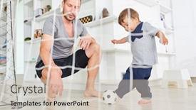  Presentation with goals - PPT theme having toddler-playing-soccer-and-scoring background and a soft green colored foreground