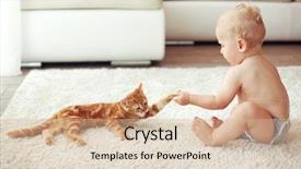  Presentation with red carpet - Colorful PPT layouts enhanced with pets animals - toddler playing with red cat backdrop and a coral colored foreground