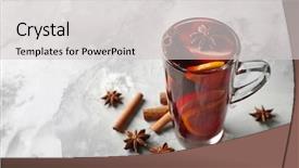  Presentation with mulled wine - Theme enhanced with toddy drink - glass cup of delicious christmas background and a  colored foreground