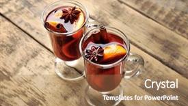  Presentation with mulled wine - Theme enhanced with toddy drink - glass cups of delicious christmas background and a  colored foreground